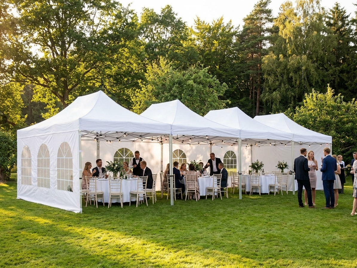 White pop up gazebo with steel frame for outdoor events