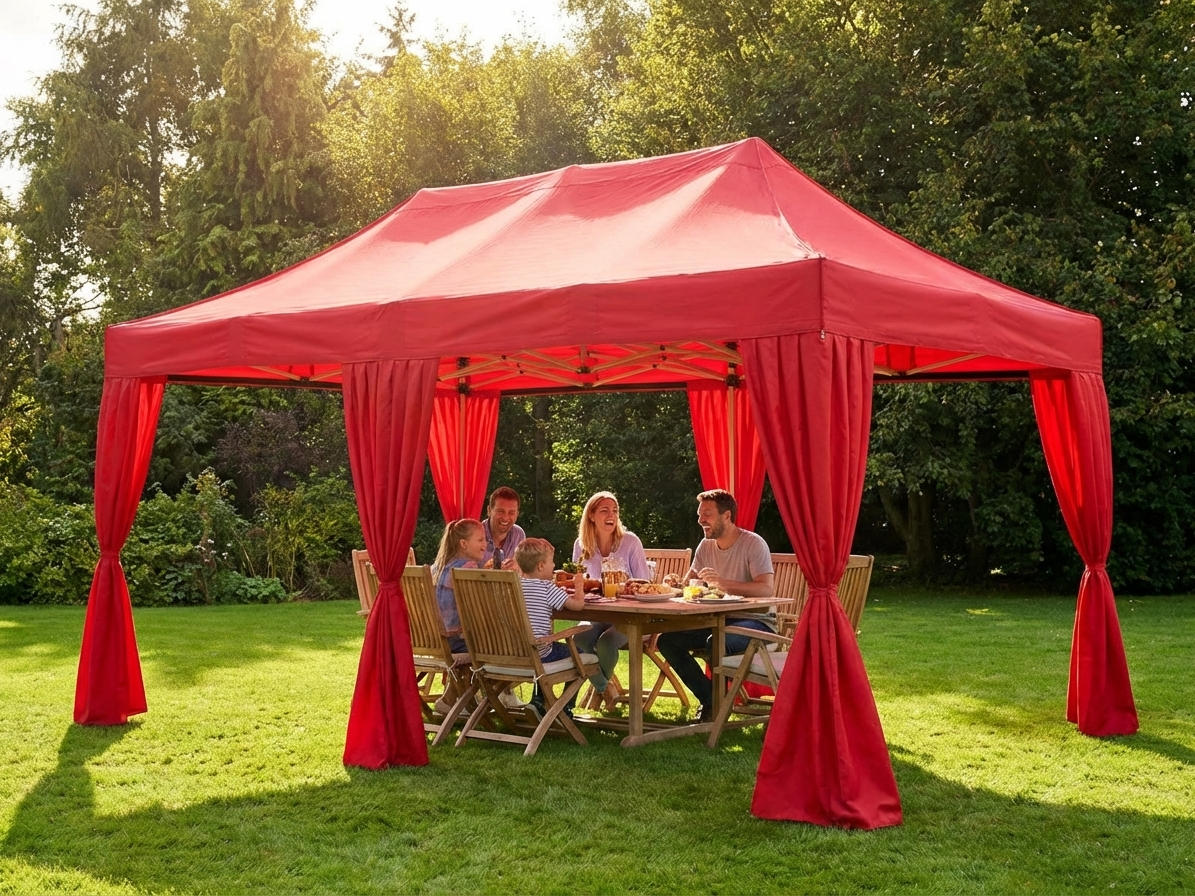 Red Pop Up Gazebo with Steel Frame and PVC Backing