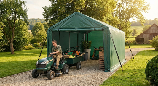 Green PVC storage shelter with galvanised steel frame - product detail