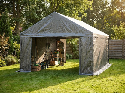 Grey storage tent 3x6 m, polyethylene and steel, outdoor use - product detail