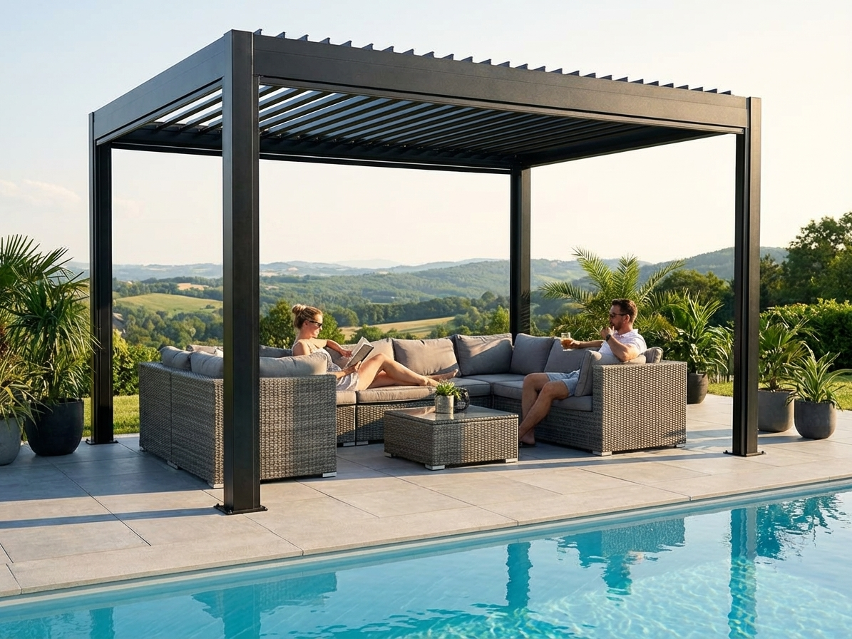 Bioclimatic Pergola Gazebo in black, 3x4 m, aluminium frame for outdoor use - view 3