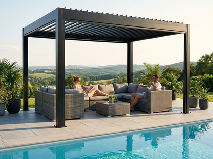 Bioclimatic Pergola Gazebo in black, 3x4 m, aluminium frame for outdoor use - view 3