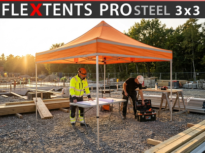 Orange pop-up gazebo with steel frame for outdoor events - view 3