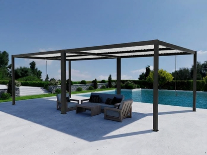 Bioclimatic pergola gazebo in black and white, aluminium frame