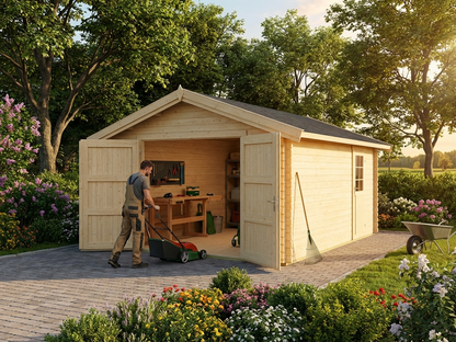 Wooden garage made of Nordic Spruce in natural finish - view 3