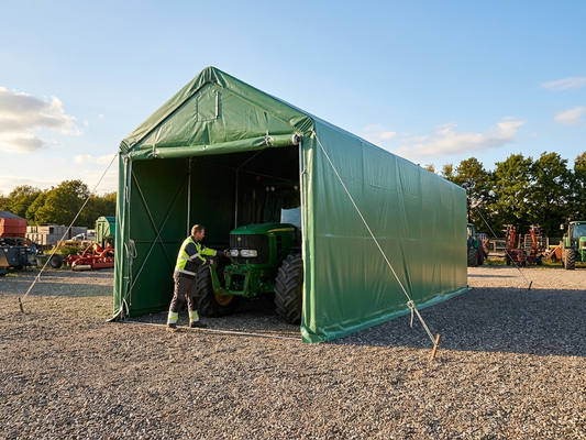 PVC Storage Shelter 4x12m in Green with Galvanised Steel Frame