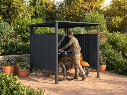 Anthracite steel bike shed for garden storage - view 3