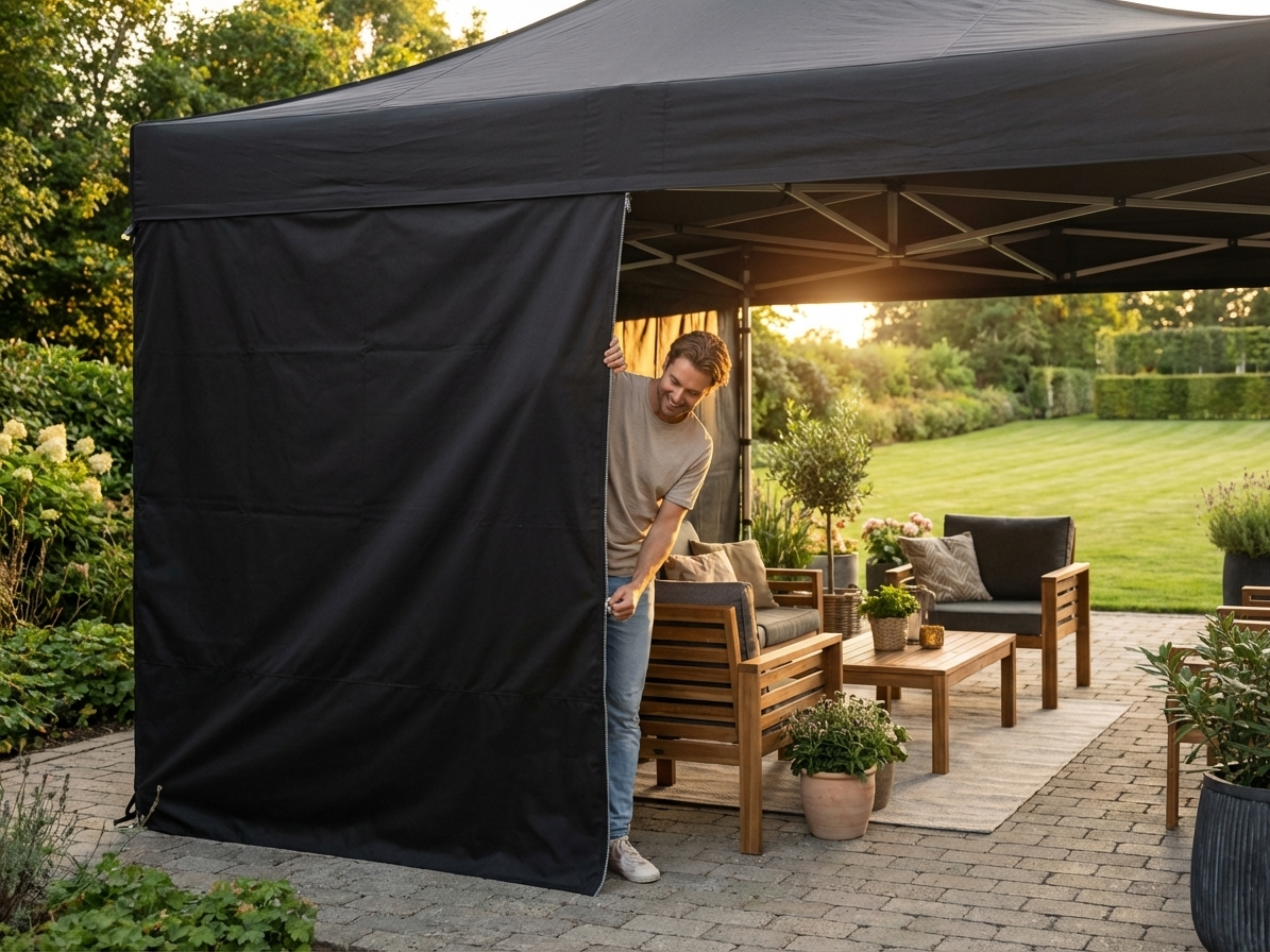 Black sidewall with zipper for outdoor events, 4.5m in polyester PVC