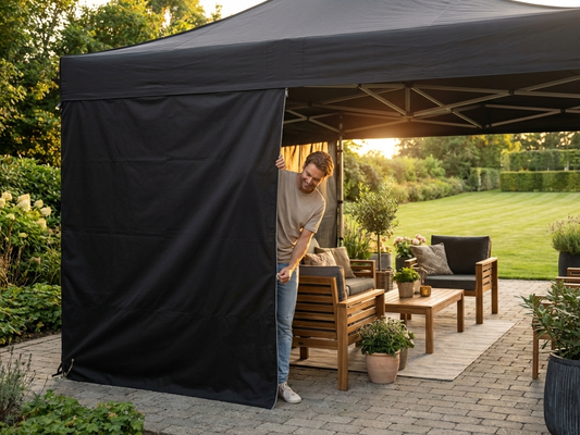 Black sidewall with zipper for outdoor events, 4.5m in polyester PVC