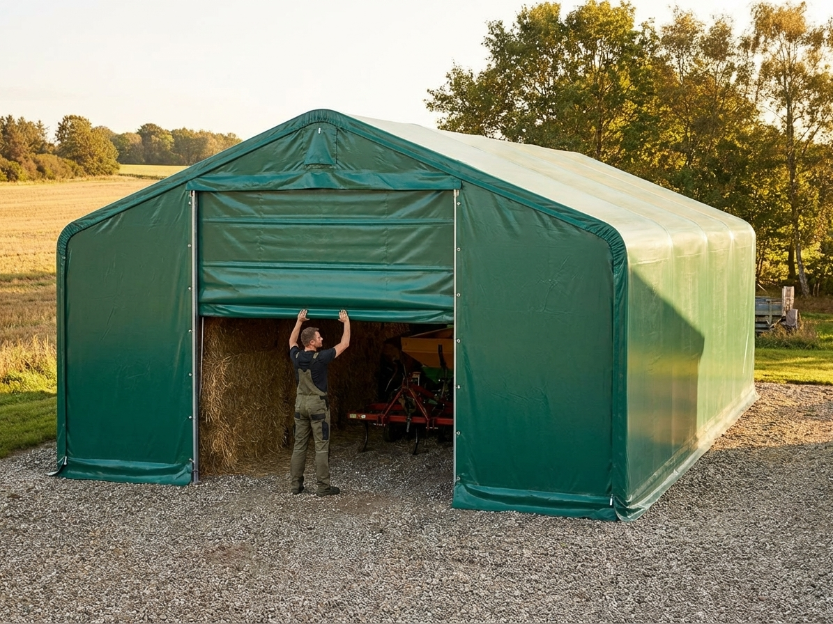 Green PVC storage shelter end wall/door for industrial use - view 3