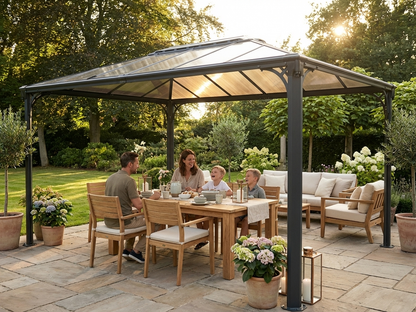 Anthracite gazebo with polycarbonate roof for outdoor use - product detail