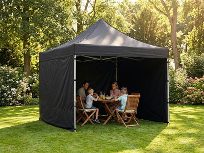 Black pop up gazebo with steel frame, 4x4 m size