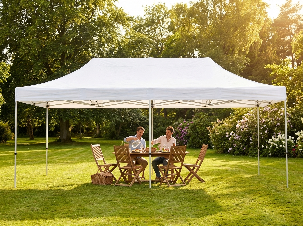White pop-up gazebo 4x8m, flame-retardant polyester for outdoor events - view 3