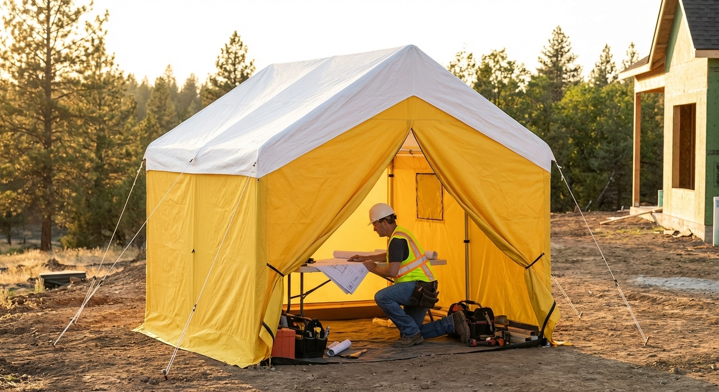 Flame-retardant work tent 1.8x1.9x2m in yellow and white, ideal for industrial use - view 3
