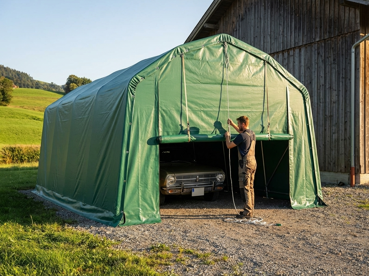 Green PVC endwall/door for portable garage - product detail