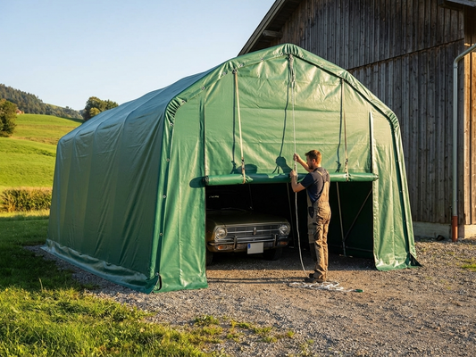 Green PVC endwall/door for portable garage - product detail