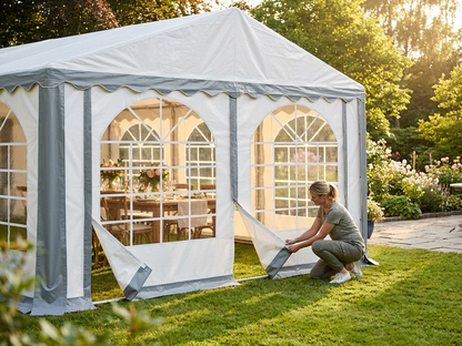 White/Grey PVC endwall for outdoor events, 4m wide - product detail