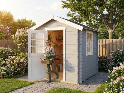 Light grey wooden garden shed, Nordic Spruce construction - view 3