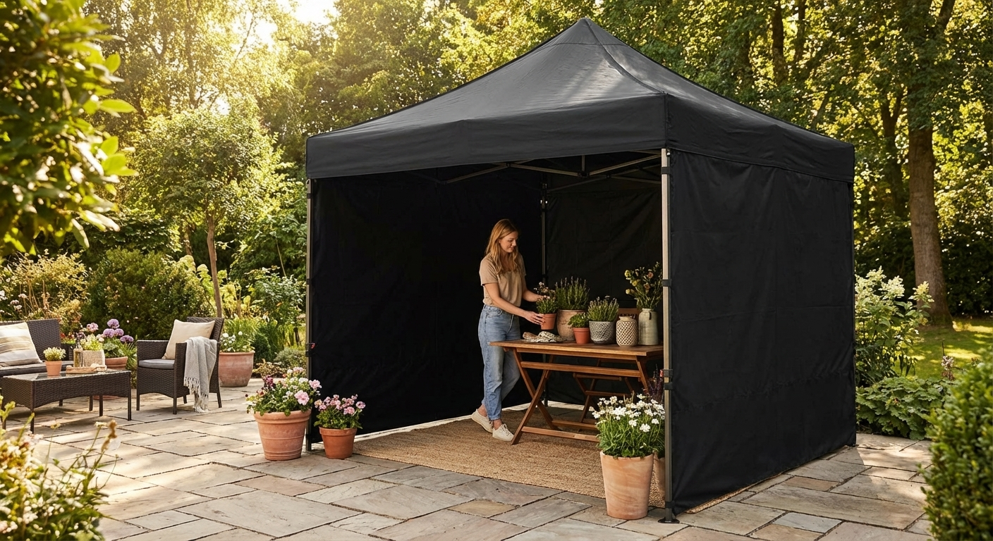 Pop up gazebo 2x2 m black, steel frame, for outdoor events