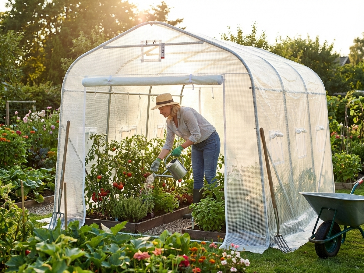 Transparent polytunnel greenhouse with galvanised steel frame - view 3
