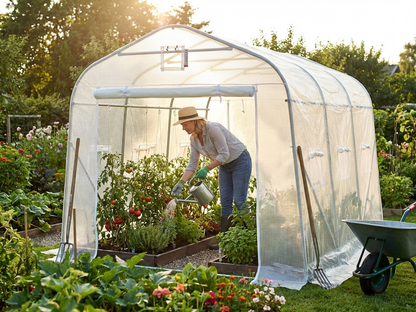 Transparent polytunnel greenhouse with galvanised steel frame - view 3