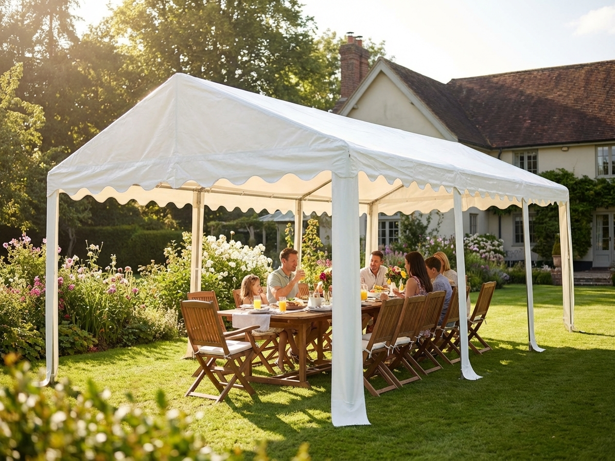 White 4x10m polyethylene roof cover for marquee