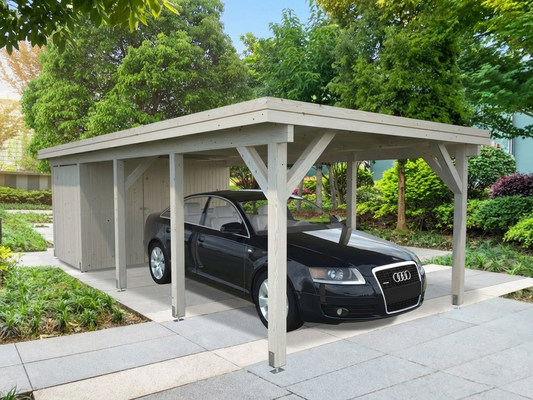 Natural wooden carport with shed made from Nordic Spruce - product detail