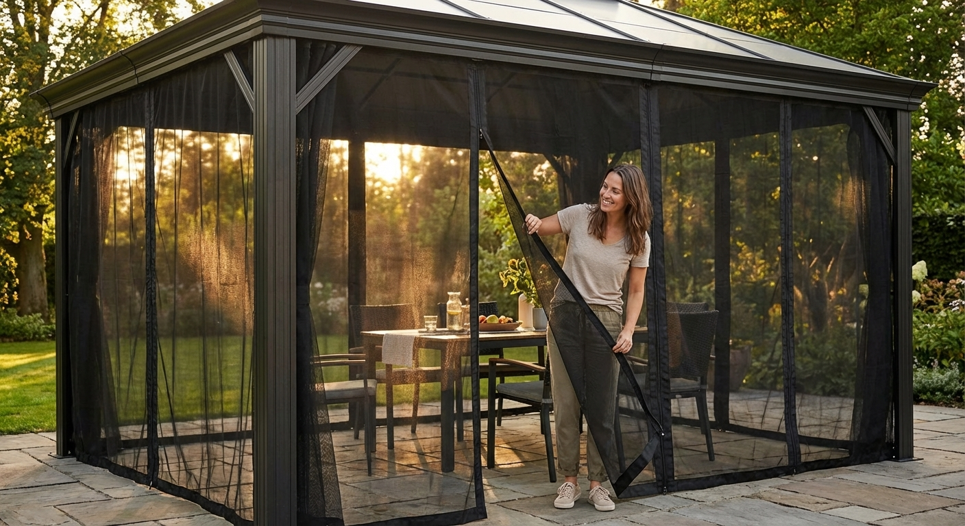 Black mesh curtain for gazebo, polyester material, 3x6 meters - product detail