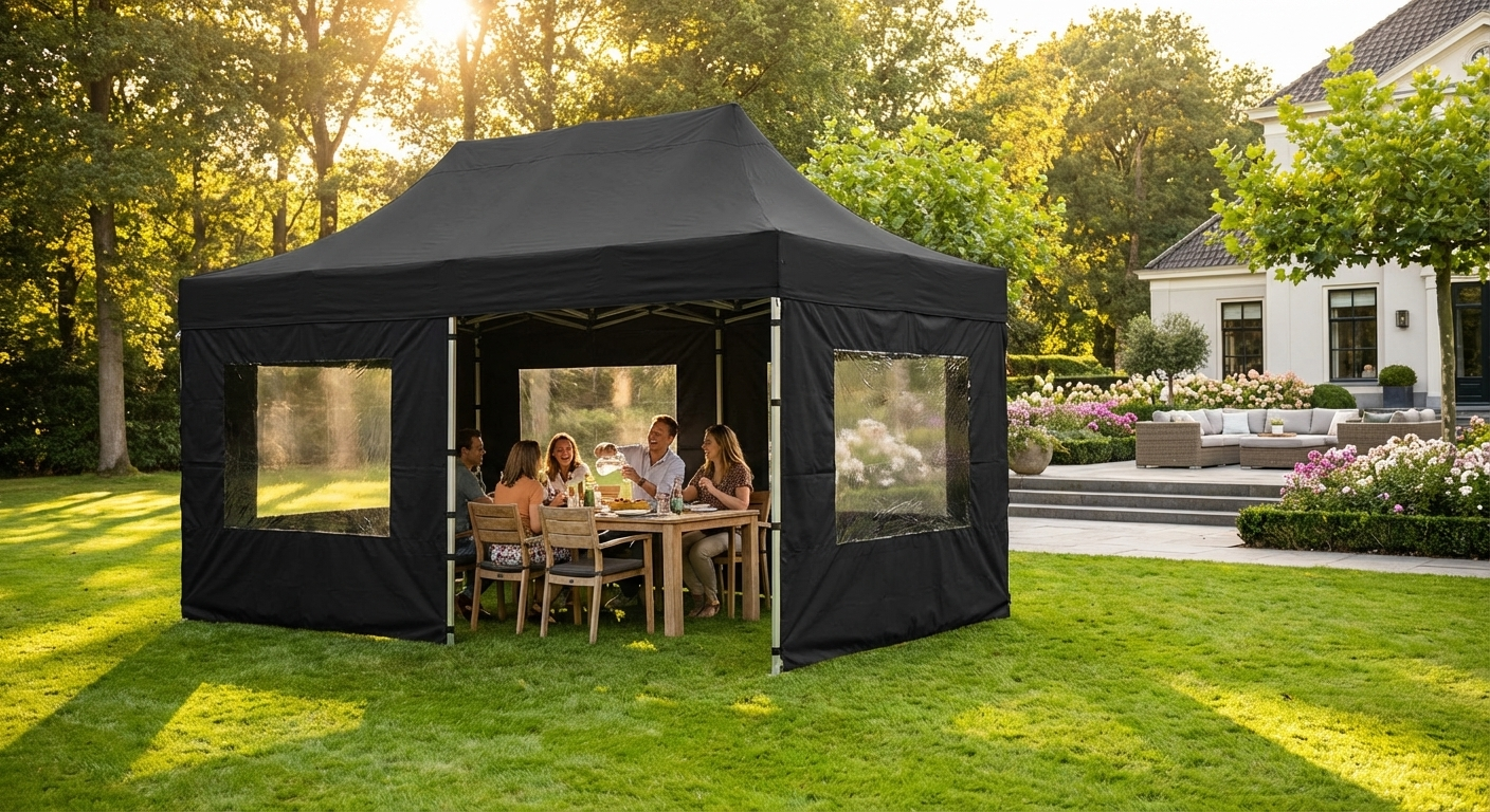 Black pop up gazebo 3x6m with aluminium frame for outdoor events - view 3