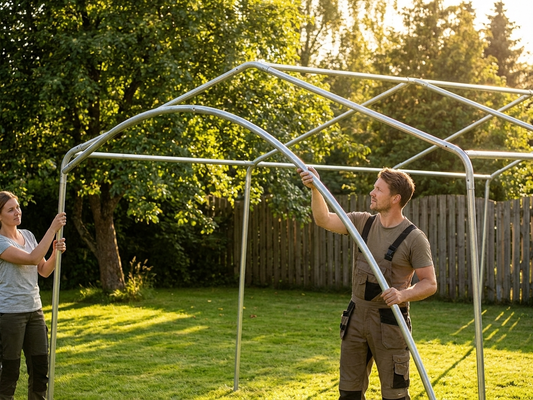 Galvanised steel centre arch for storage tent, silver