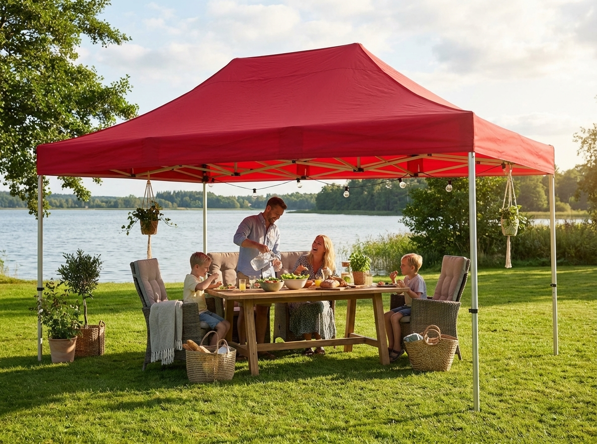 Red pop up gazebo 4x6 m with aluminium frame - view 3