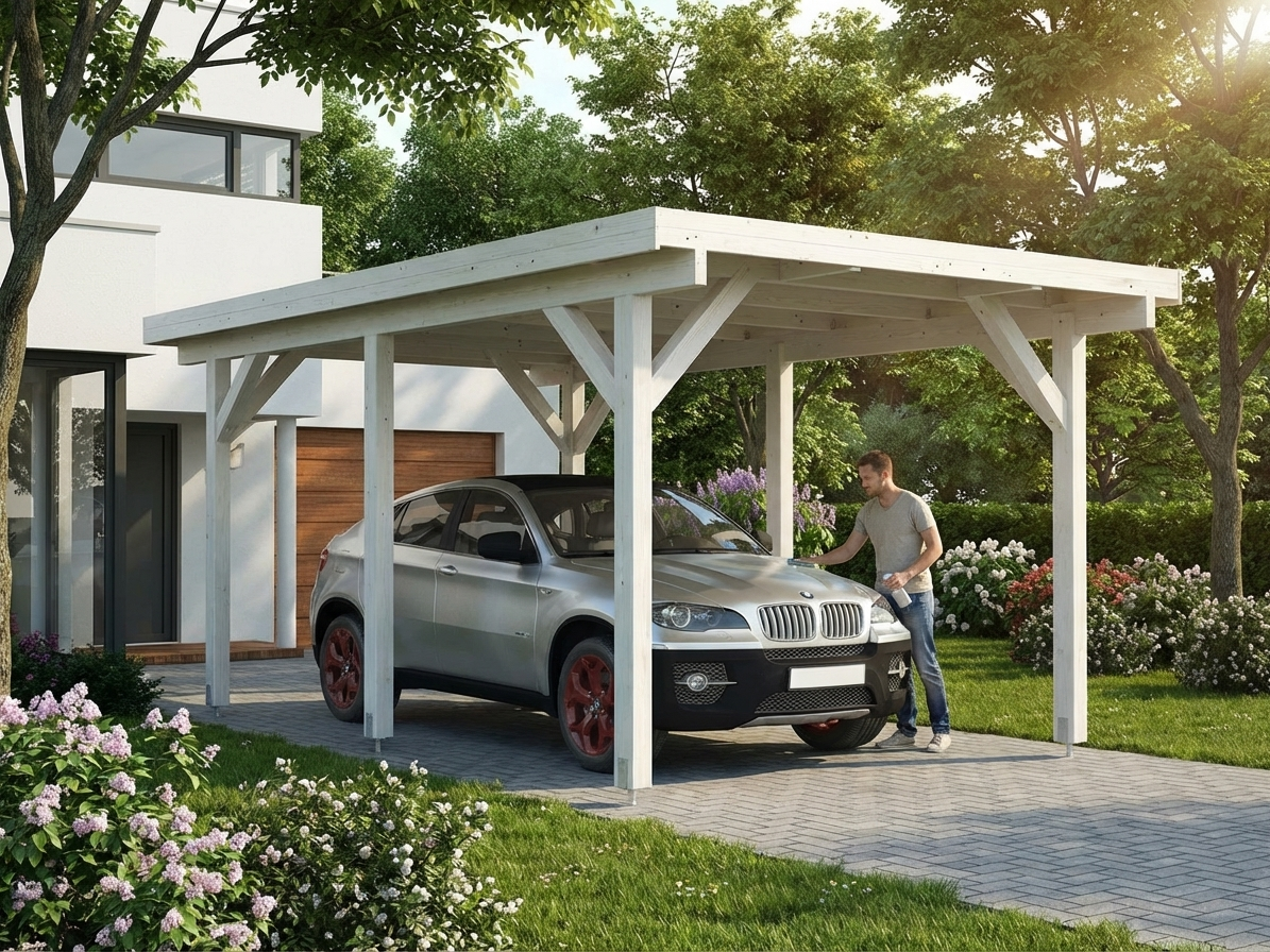 Wooden carport made from natural Nordic Spruce