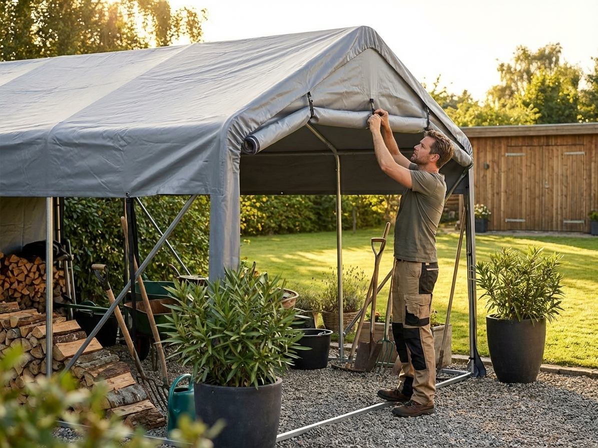 PVC roof cover for 5x4 m storage shelter in grey - product detail
