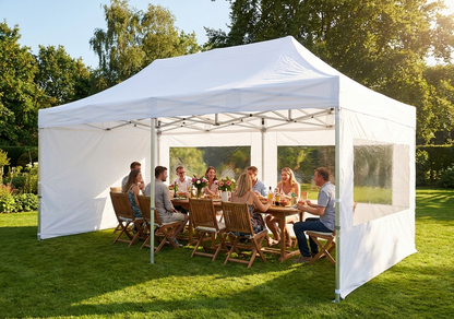 White pop-up gazebo with steel frame, perfect for outdoor events