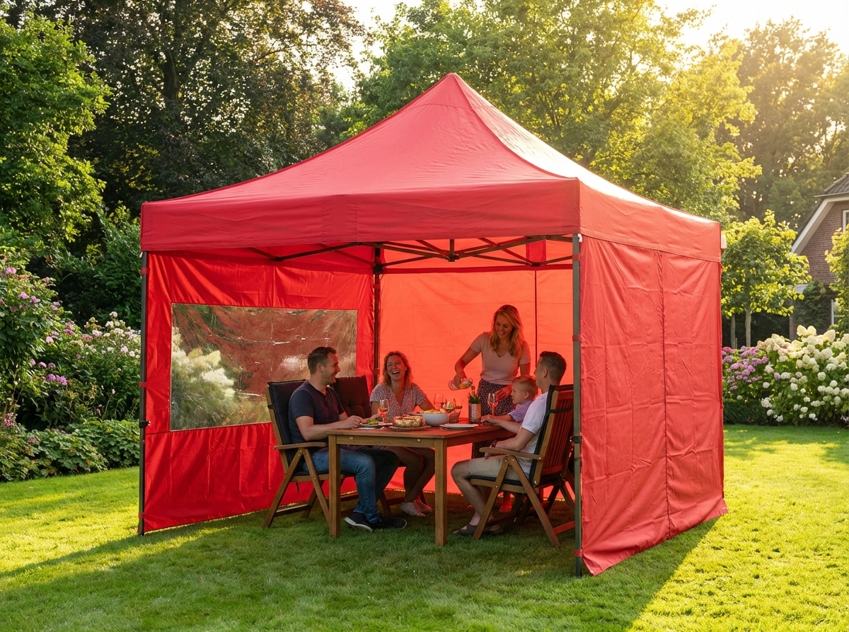 Red pop-up gazebo with steel frame for outdoor events - view 3
