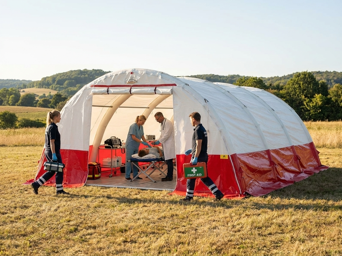 Inflatable medical tent in white and red, ideal for emergency use - product detail