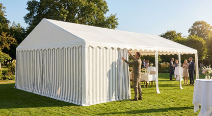 Roof cover for marquees, 4x8m in white/grey polyethylene