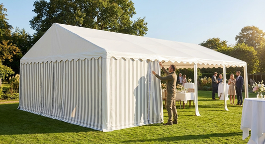 Roof cover for marquees, 4x8m in white/grey polyethylene