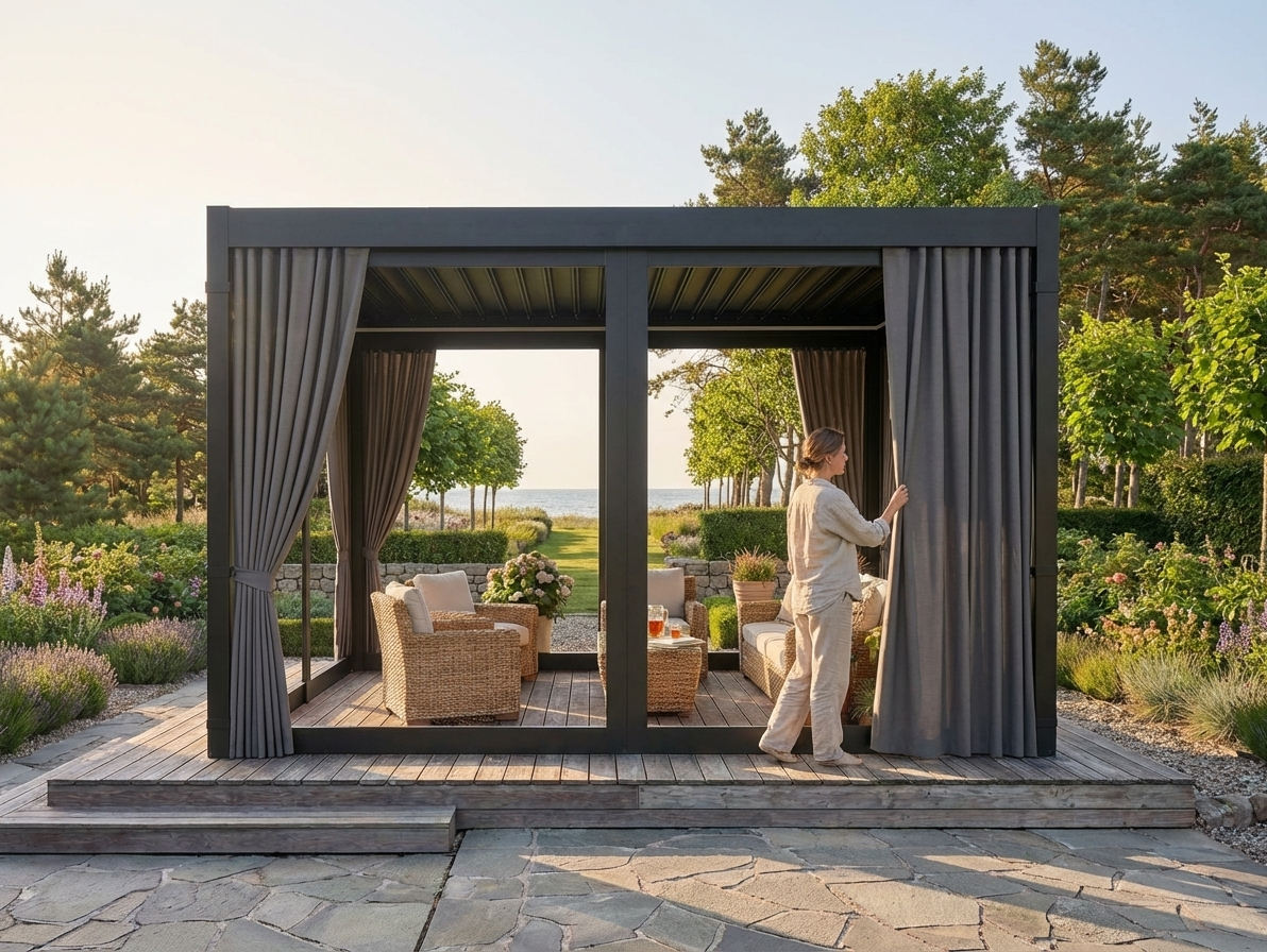 Grey pergola sidewalls and mosquito net for 3x3 m gazebo - view 3