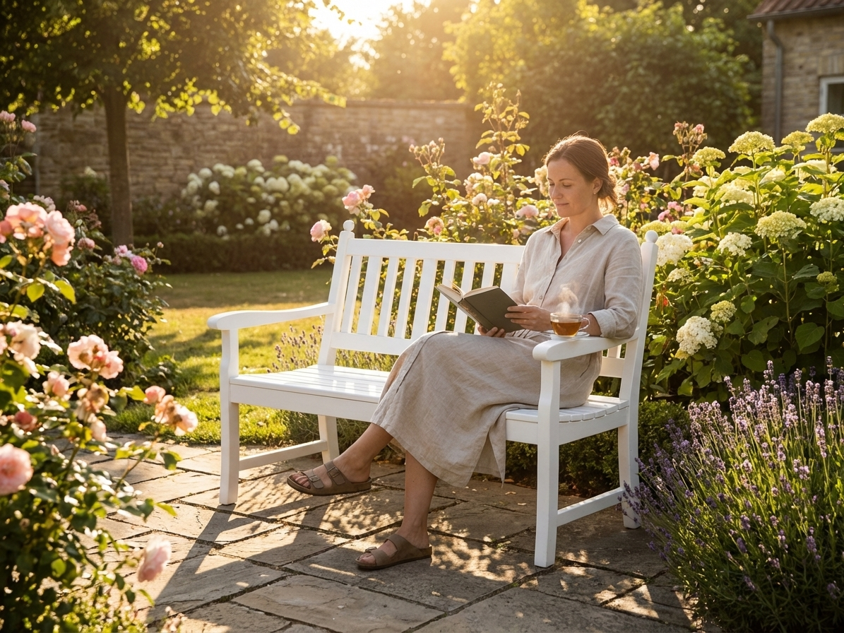 2-seater white garden bench made of metal and plastic for outdoor use - view 3