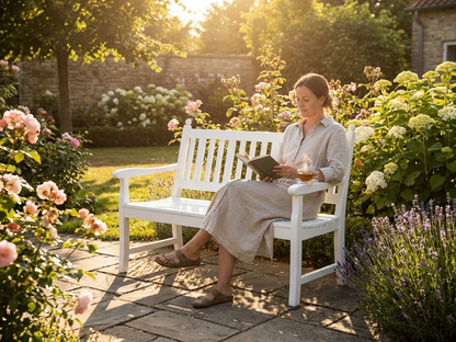 2-seater white garden bench made of metal and plastic for outdoor use - view 3
