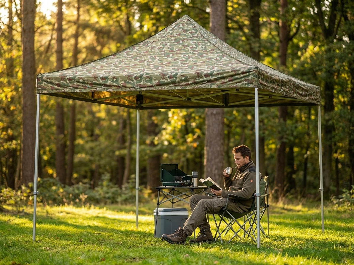 Pop up gazebo with camouflage design and steel frame for outdoor events - product detail