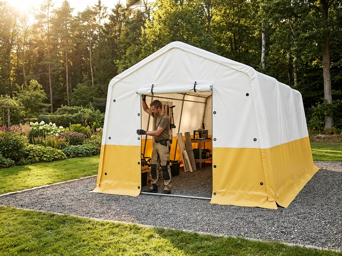 PVC endwall/door for storage tent in white/yellow - view 3