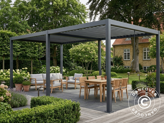 Bioclimatic pergola gazebo, black, galvanised steel, outdoor use - product detail
