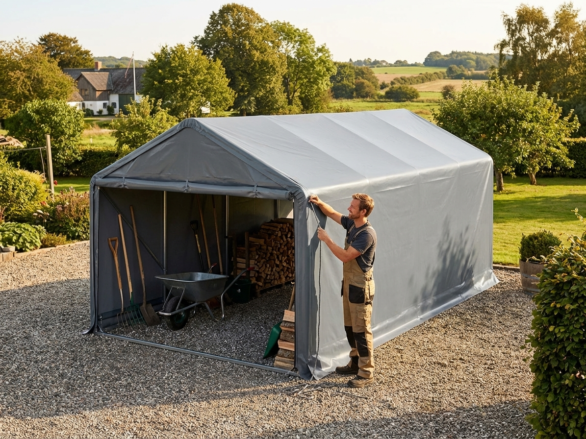 Grey PVC roof cover for 5x8m storage shelter - view 3