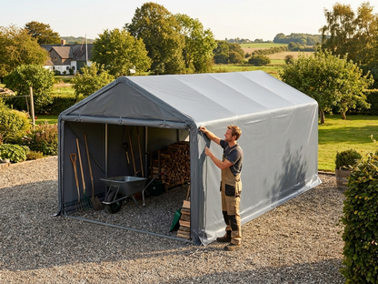 Grey PVC roof cover for 5x8m storage shelter - view 3