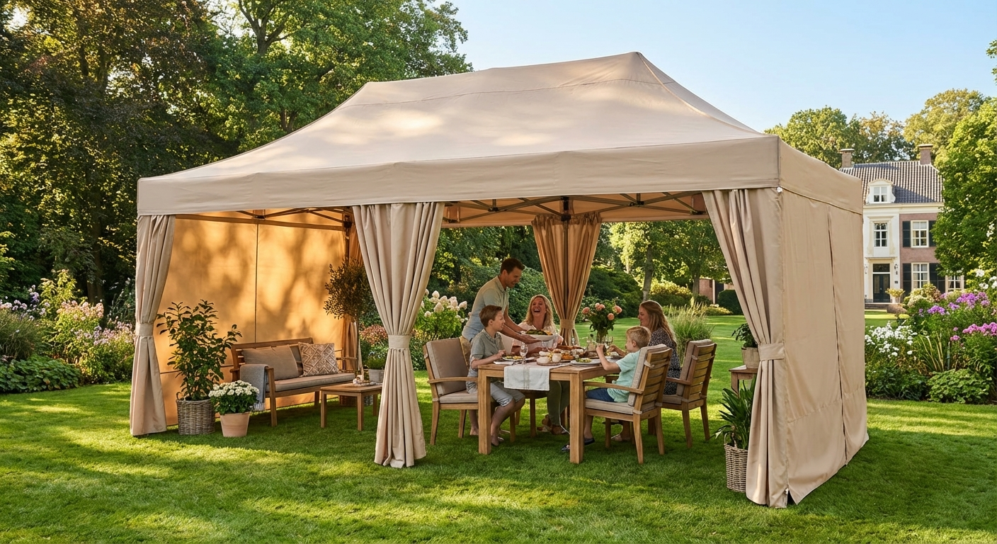 Pop up gazebo in latte colour with aluminium frame for outdoor events - view 3
