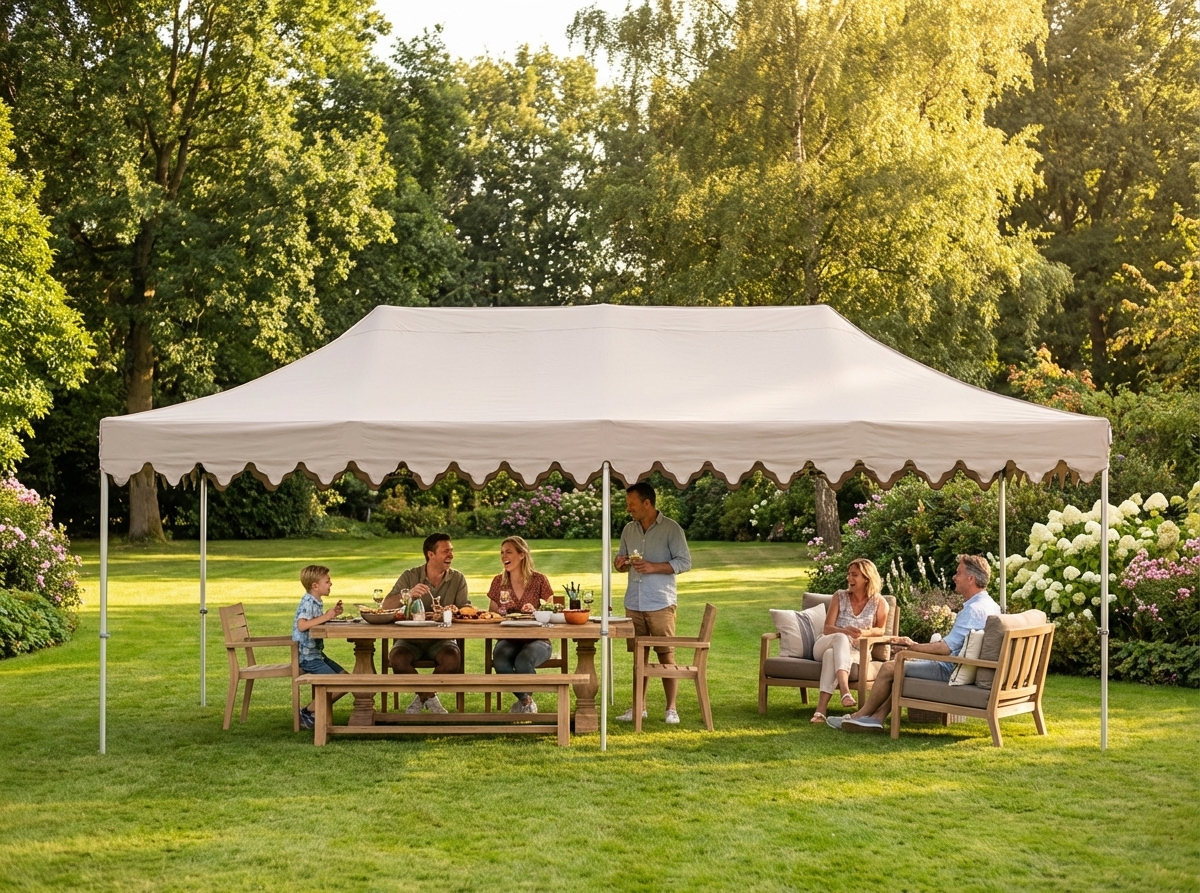 Pop up gazebo in latte with aluminium frame for outdoor events