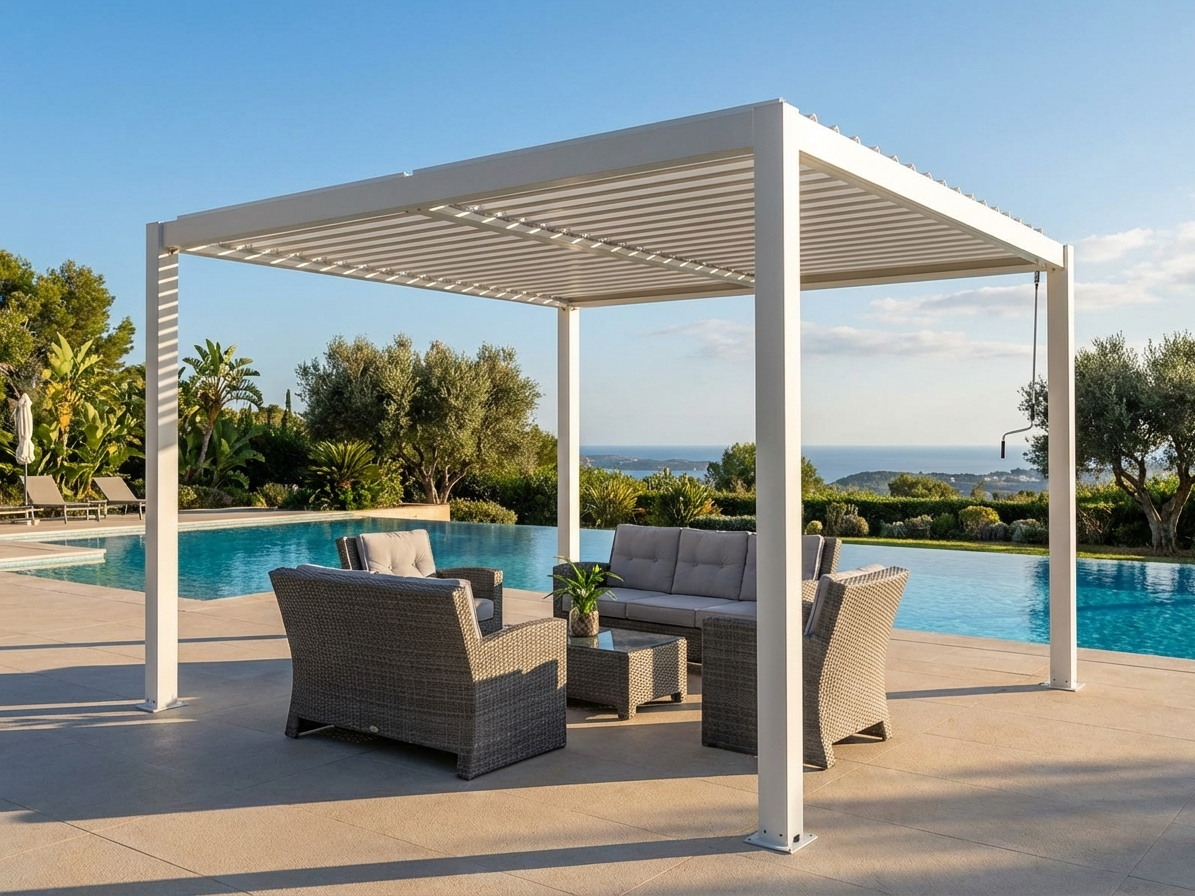 Bioclimatic pergola gazebo 3x3 m white aluminium for outdoor use