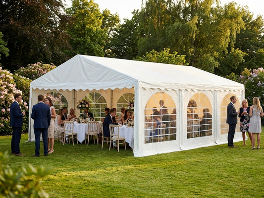 White PVC marquee 4x6m with galvanised steel frame for outdoor events - product detail